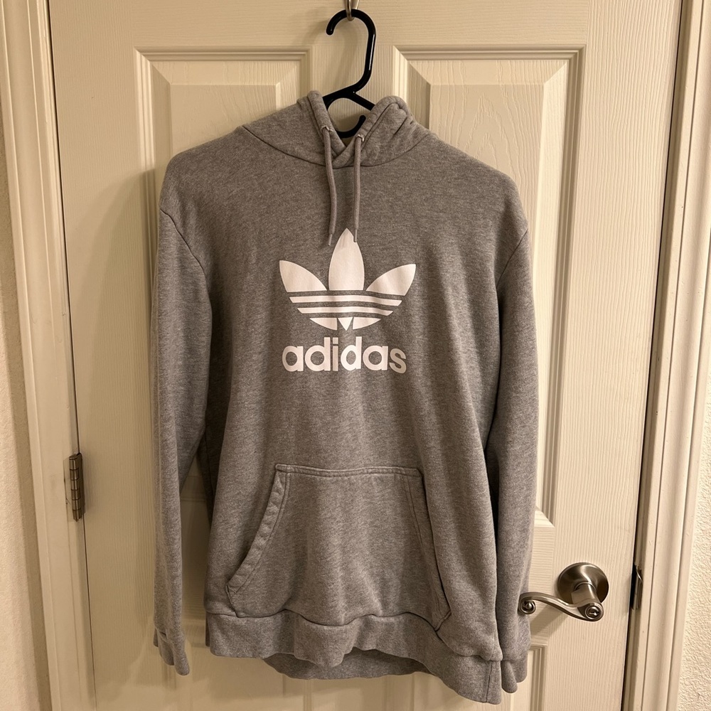 Gray Adidas White Trefoil Long-Sleeve Hoodie